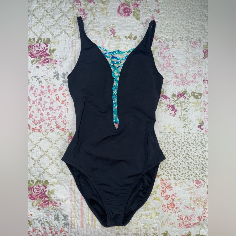 Lilly Pulitzer Black One Piece with Turquoise Detail